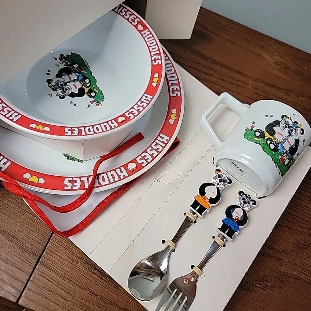 Vtg‎ 1985 6 Piece Child's Dish Set Panda Bears Melamine New Old Stock Taiwan